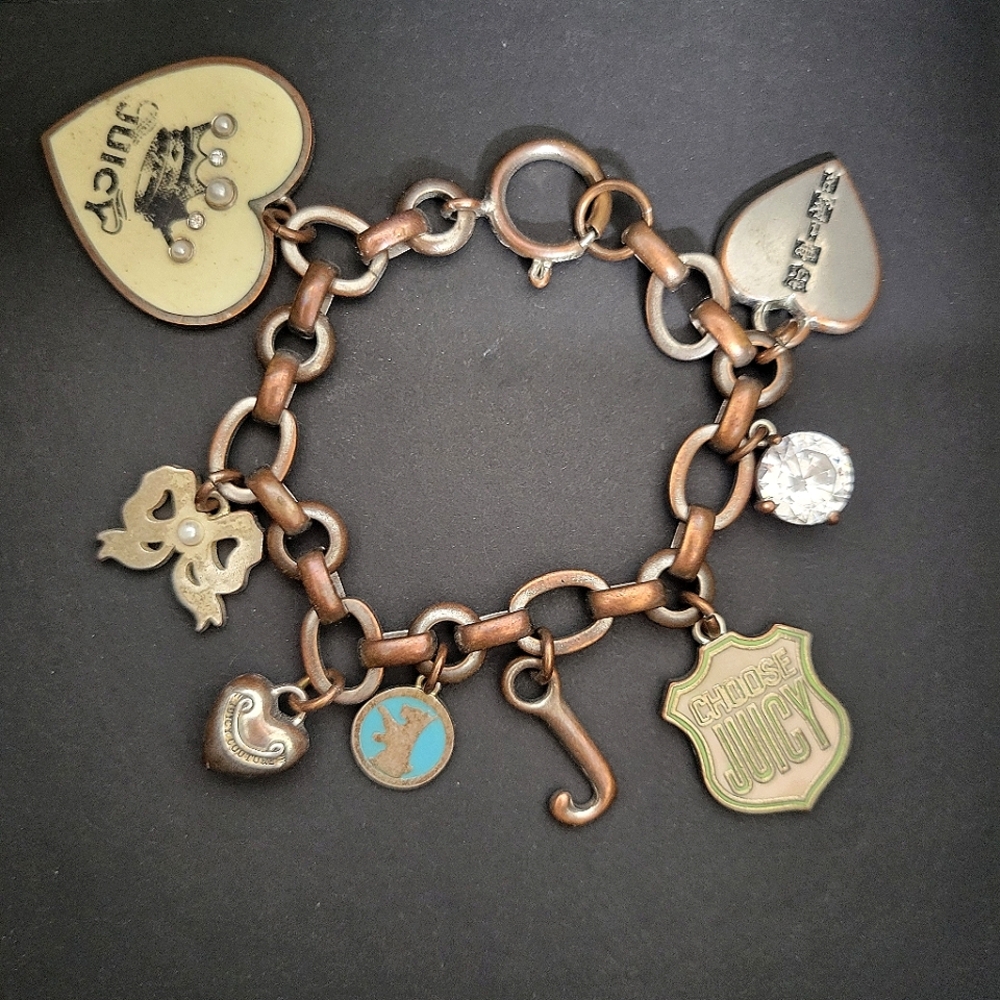 Juicy Couture Bronze Charm Bracelet with Heart and Logo